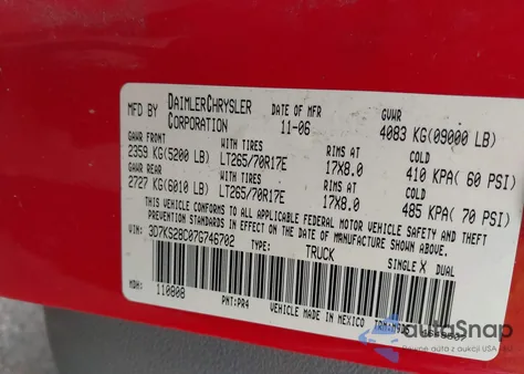 2007 Dodge Ram 2500 Slt/Trx4 Off Road/Sport/Power Wagon z USA, uszkodzony, nr VIN 3D7KS28C07G746702